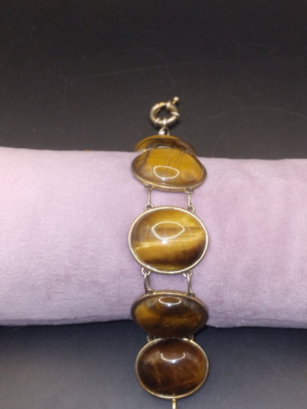 Silver tone Vintage Tigers Eye Stone Bracelet